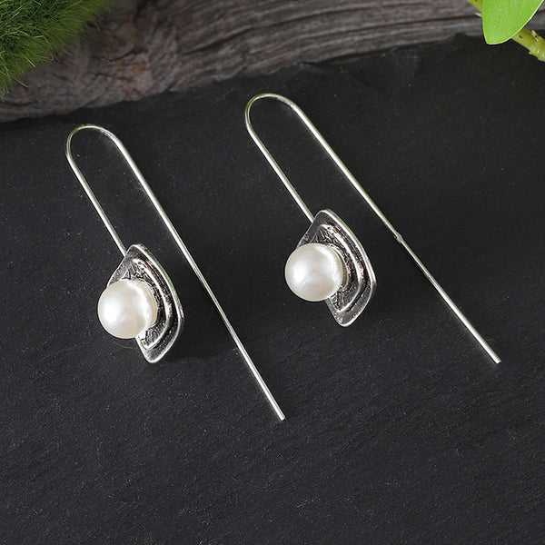 Geometric Square Aged Pearl Earrings