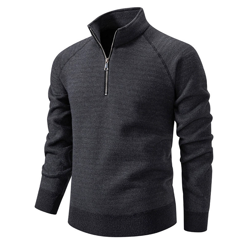 Men's Thickened Stand-Up Collar Half-Zip Slim-Fit Knit Sweater