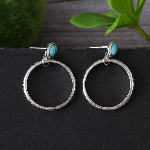 Geometric Oval Gemstone Earrings
