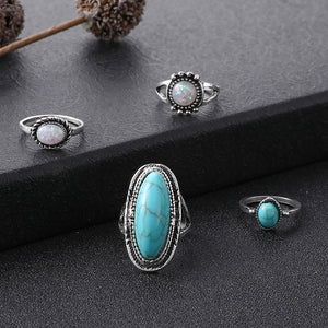 Turquoise Carved Feather Ring Set