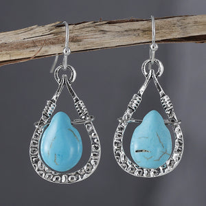 Simple Ethnic Style Hollowed Out Turquoise Drop Earrings