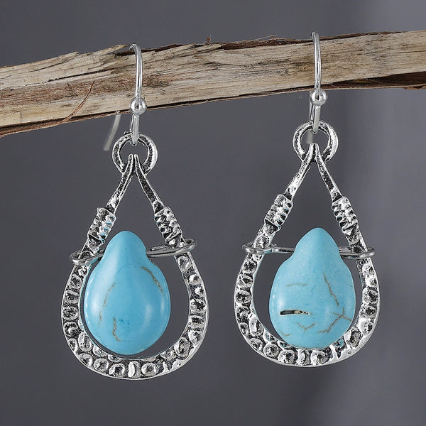 Simple Ethnic Style Hollowed Out Turquoise Drop Earrings
