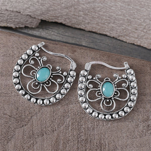 Retro Hollowing Design Emerald Earrings