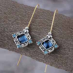 Vintage Hole Blue Zirconia Long Earrings
