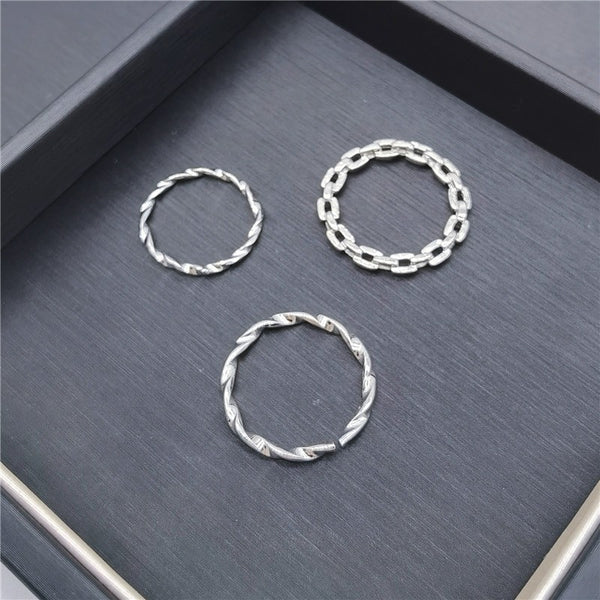 Vintage Roman Numeral Hexagram 3 Piece Ring Set