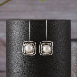 Geometric Square Aged Pearl Earrings
