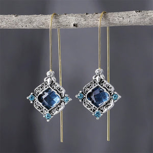 Vintage Hole Blue Zirconia Long Earrings
