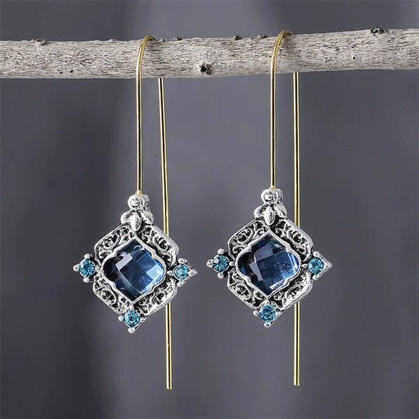 Vintage Hole Blue Zirconia Long Earrings