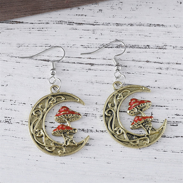 Moon Red Mushroom Earrings Necklace