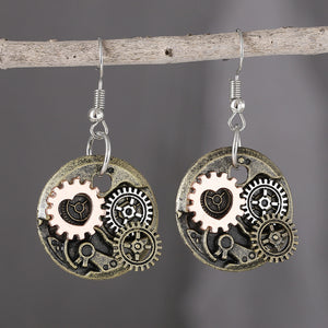 Vintage Mechanical Gear Dangle Earrings