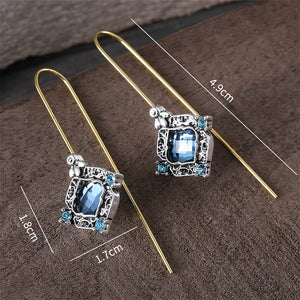 Vintage Hole Blue Zirconia Long Earrings