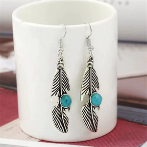 Ethnic Feather and Turquoise Earrings
