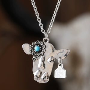 Bohemian Turquoise Cow Head Necklace