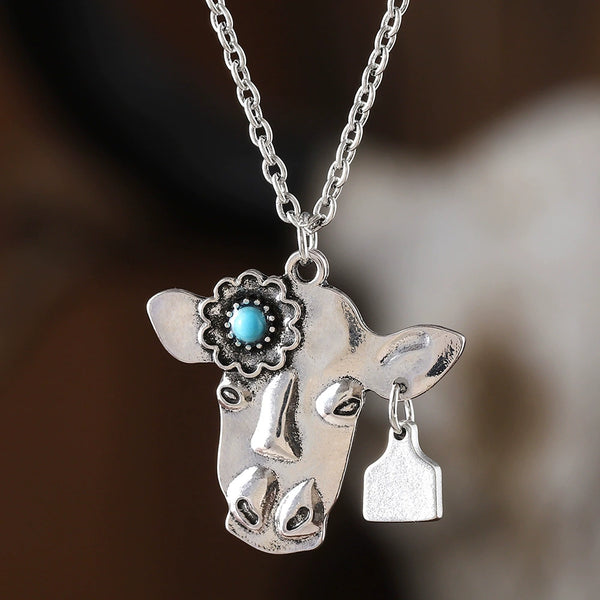 Bohemian Turquoise Cow Head Necklace