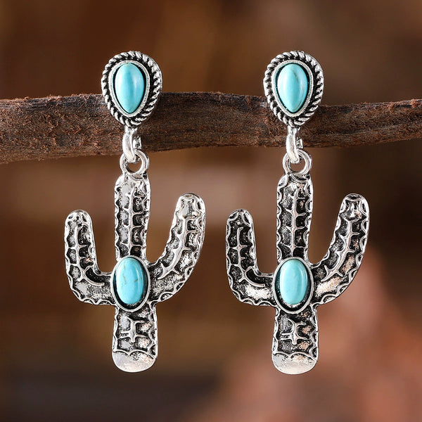 Old Vintage Concave and Convex Turquoise Cactus Earrings