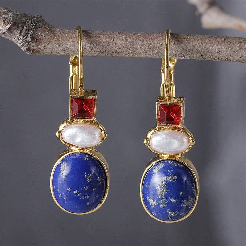 Minimalist pearl and blue turquoise earrings