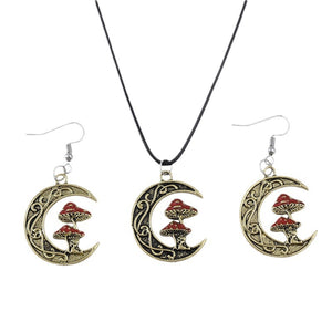 Moon Red Mushroom Earrings Necklace