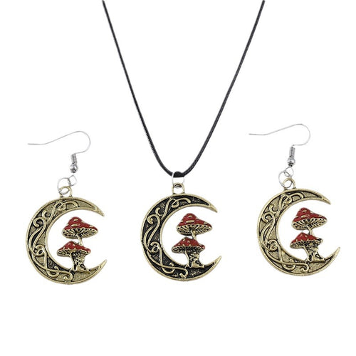 Moon Red Mushroom Earrings Necklace