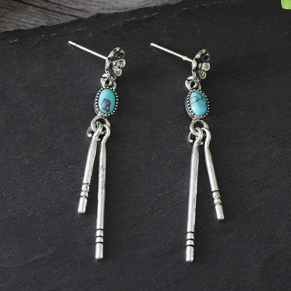 Simple Geometric Turquoise Tassel Earrings