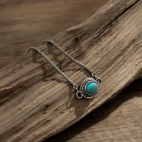 Simple Adjustable Turquoise Antique Silver Bracelet