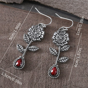 Ethnic Style Ruby Flower Earrings