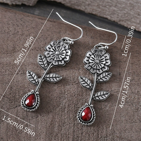 Ethnic Style Ruby Flower Earrings