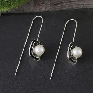 Geometric Square Aged Pearl Earrings