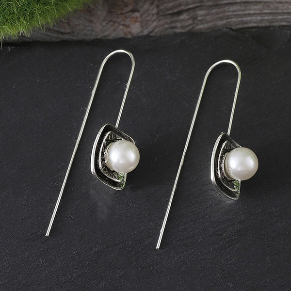 Geometric Square Aged Pearl Earrings