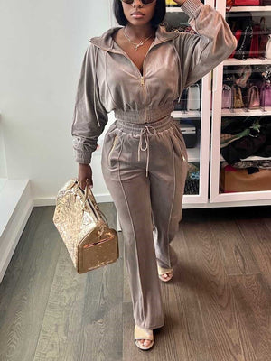 Velvet Crop Tracksuit Set