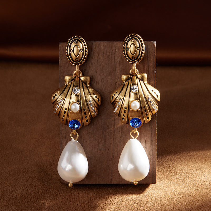 Glass beads 925 silver shell earring