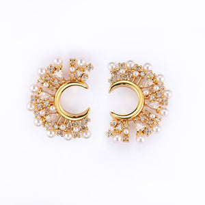 Vintage Gold Half-moon Pearl stud earrings