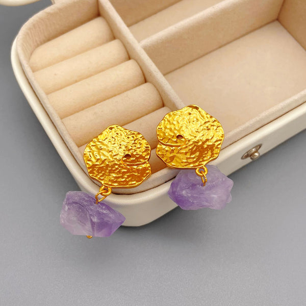 Irregular Lotus Leaf Natural Stone Earrings