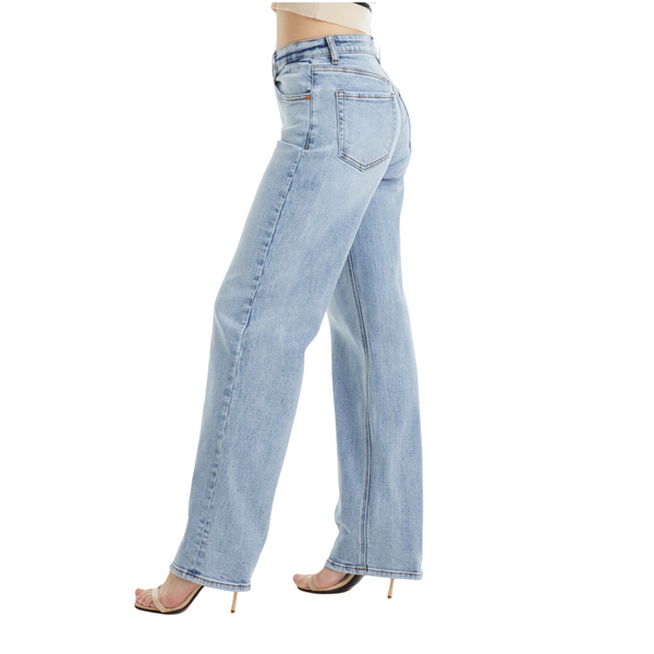 Women High Rise Stretch Relaxed Straight Jeans BYT5196