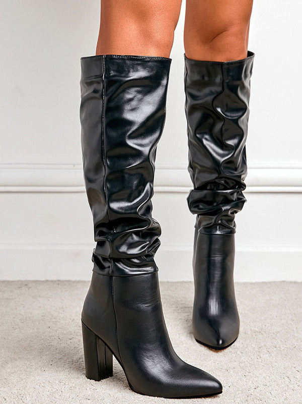 Ruched Chunky Heel Boots