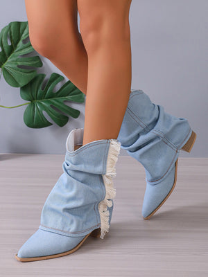 Fringe Point Toe Denim Boots