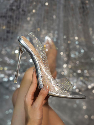 Embellished Clear Peep Toe Heels