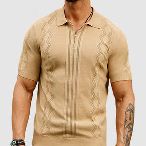 Men's Casual Geometric Patchwork Knit Polo Shirt