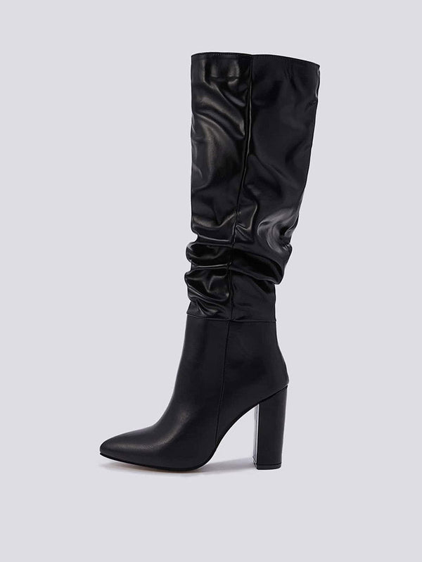 Ruched Chunky Heel Boots