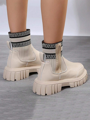 Side Zipper Knitted Boots