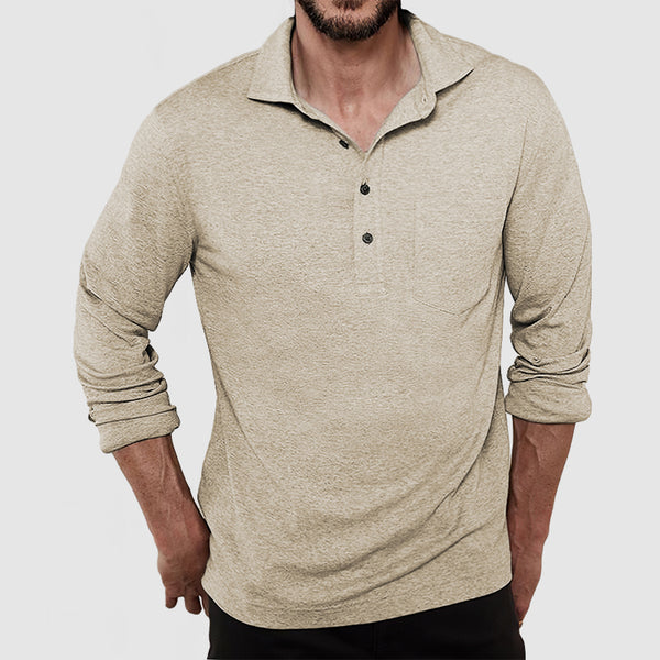 Men's Casual Cotton Long Sleeve Polo Shirt