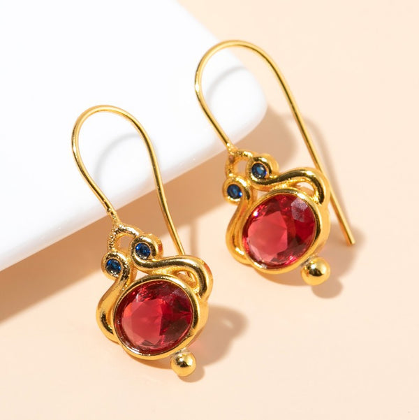 Vintage Inlaid Red Gemstone Earrings