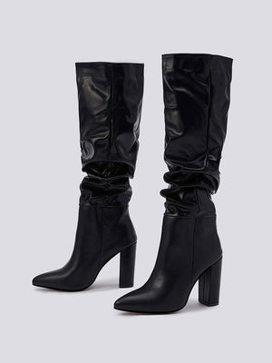 Ruched Chunky Heel Boots