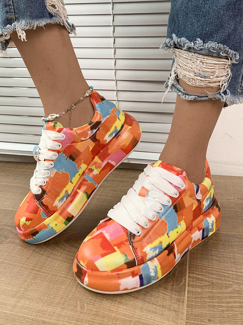 Colorful Printed Lace-up Sneakers