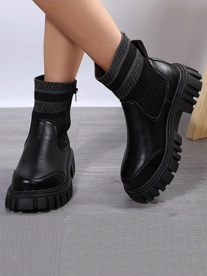 Side Zipper Knitted Boots