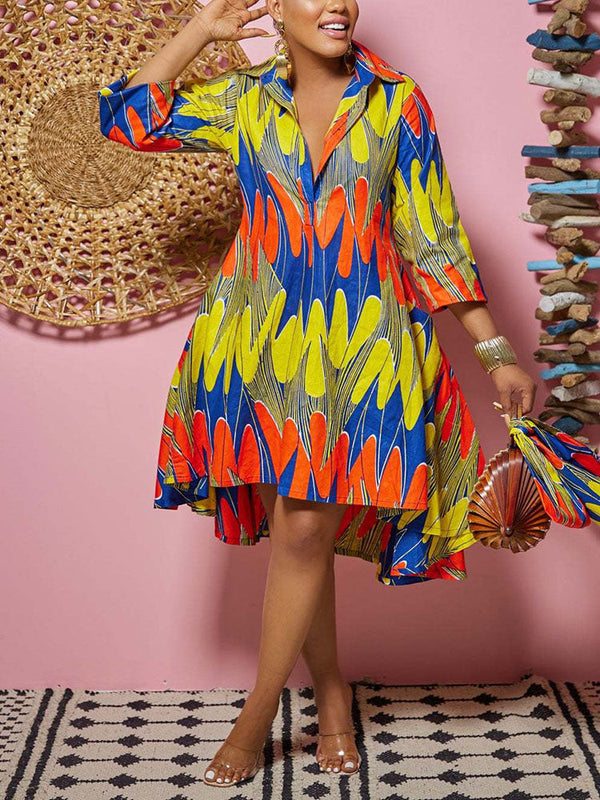 Printed A-Line Shirt Midi Dress