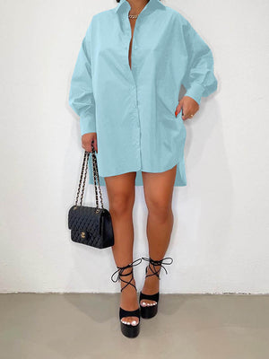 Solid Turndown Collar Shirt Dress