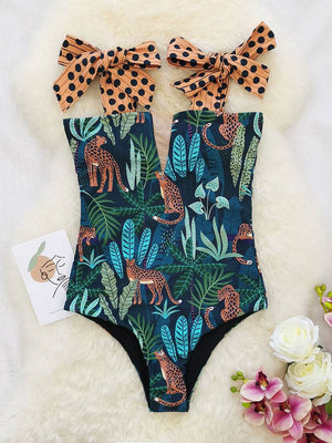 Tie Printed One Piece Swimsuit