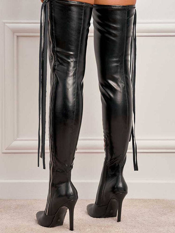 Fringe Pointed Side Zipper Boots