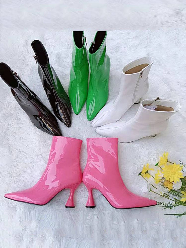 Zipper Pointed Toe Pyramid Heeled Boots