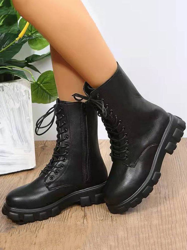 Lace Up Ankle Chunky Heel Boots